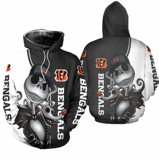 cincinnati bengals jack skellington and zero 3d hoodie