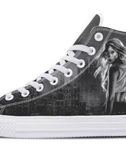 city woman and skull high top canvas shoes