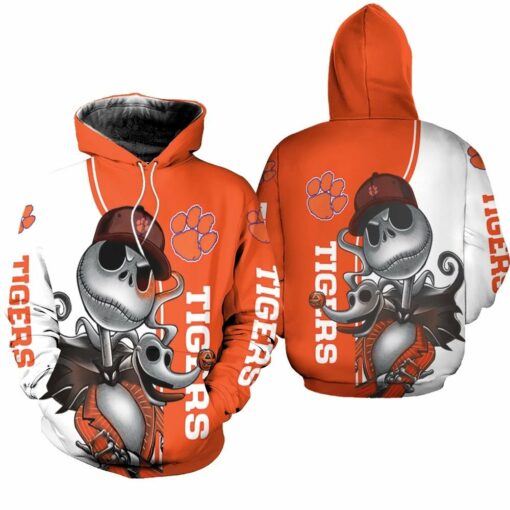 clemson tigers jack skellington and zero hoodie