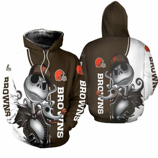 cleveland browns jack skellington and zero 3d hoodie