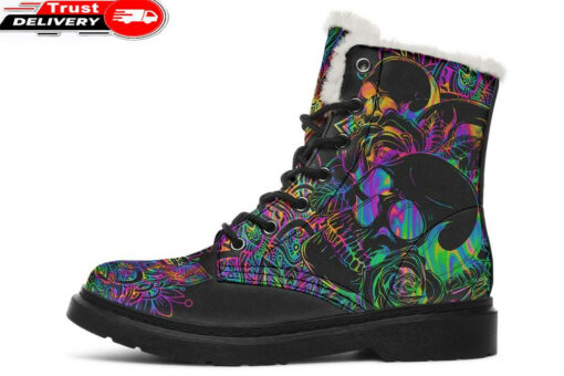 color explosion skull faux fur leather boots