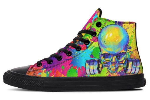 color splat barbell skull high top canvas shoes
