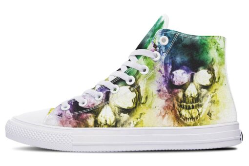 colorful flaming skull high top canvas shoes