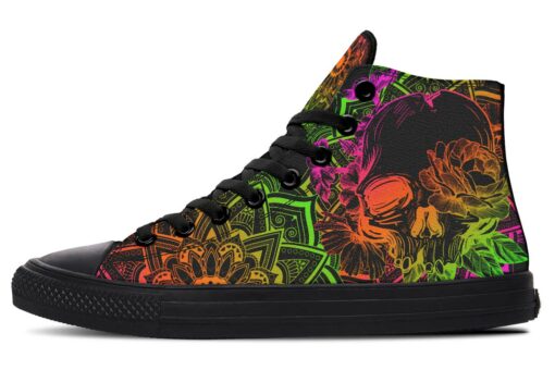 colorful skull and rose high top canvas shoes