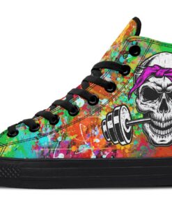 colorful skull barbell bandana high top canvas shoes