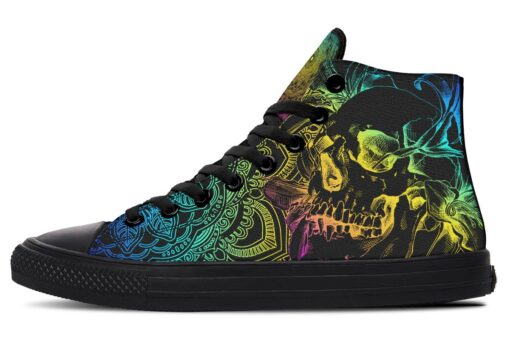 colorful skull mandala flowers high top canvas shoes