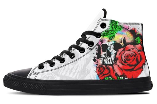 colorful skull rose butterfly high top canvas shoes