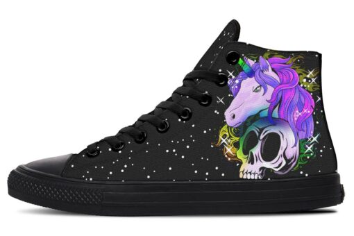 colorful unicorn and skull high top canvas shoes