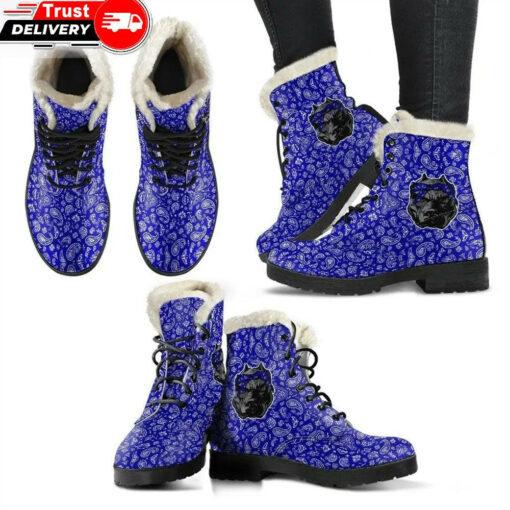 crips gang bulldog faux fur leather boots