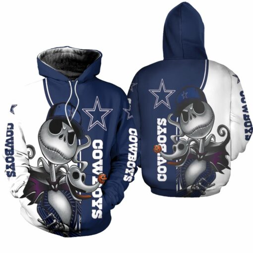 dallas cowboys jack skellington and zero 3d hoodie