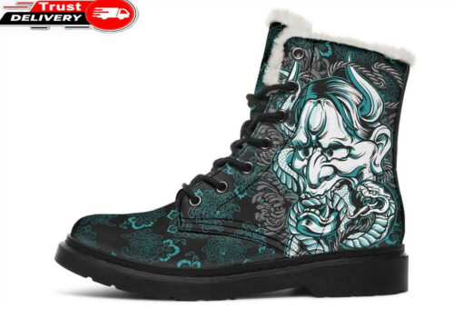 dangerous blue snake faux fur leather boots