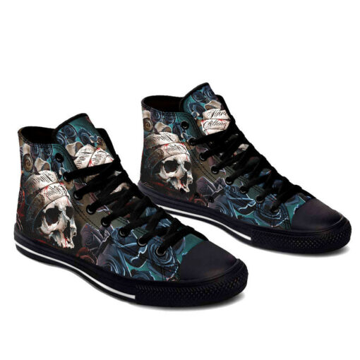 dark blue rose skull high top shoes