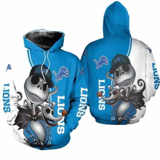 detroit lions jack skellington and zero 3d hoodie