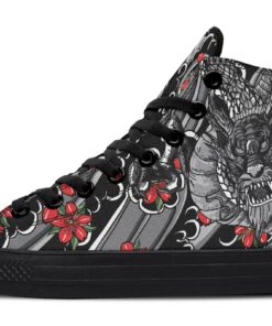 dragon and red flowers high top canvas shoes