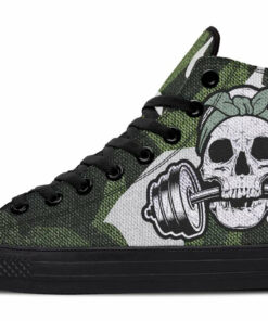 dumbbell skull big camo high top canvas shoes