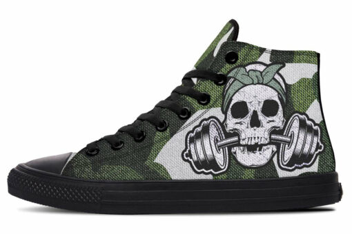 dumbbell skull big camo high top canvas shoes