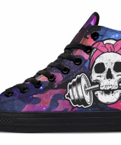 dumbbell skull galaxy camo high top canvas shoes