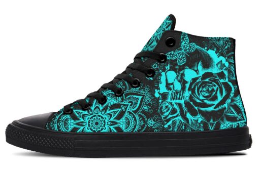 electric aqua skull mandala high top canvas shoes