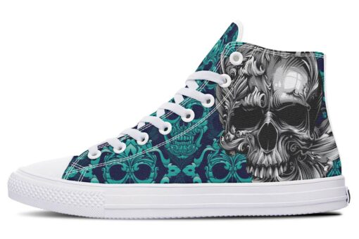 fantastic grey skull high top canvas shoes