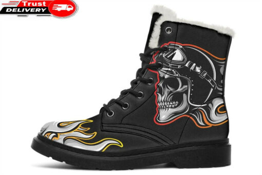 fast skull faux fur leather boots