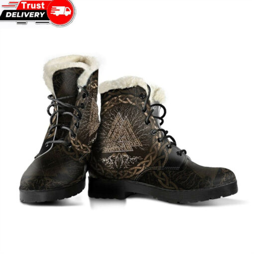 faux fur leather boots celtic and valknut and tree of life yggrdrasil a7