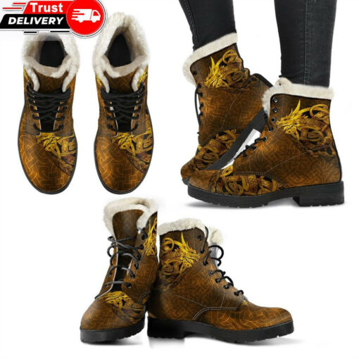 faux fur leather boots celtic dragon tattoo