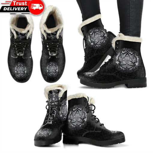 faux fur leather boots dragon celtic a31