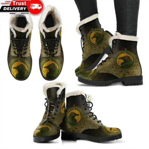 faux fur leather boots ethnic odin raven gold a32