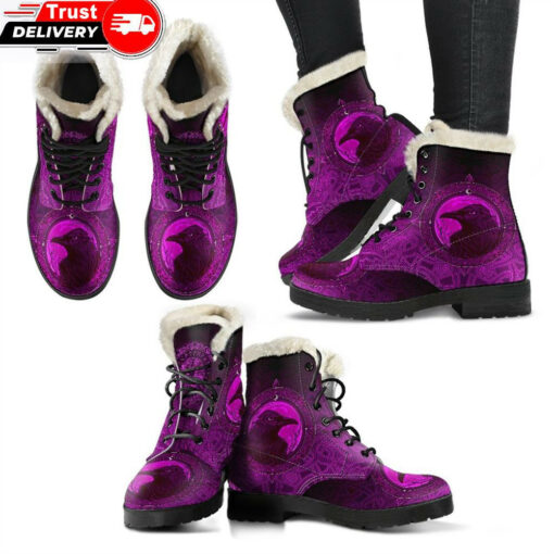 faux fur leather boots ethnic odin raven pink a31
