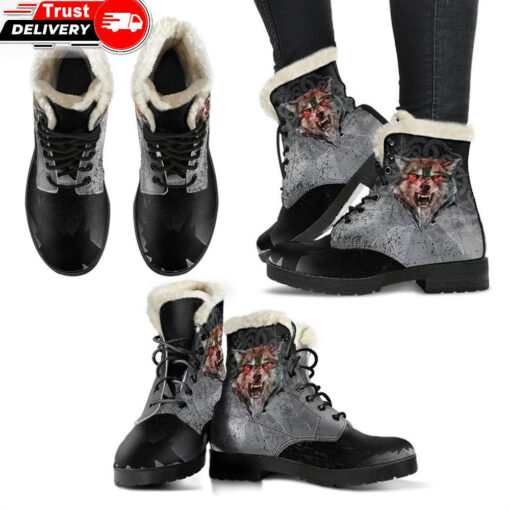 faux fur leather boots fenrir norse wolf a27