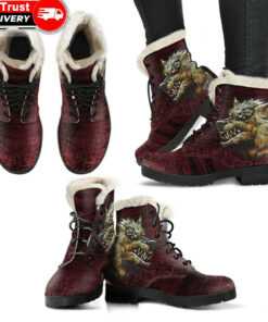 faux fur leather boots fenrir on the blood moon background