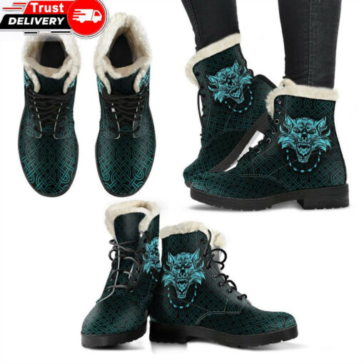 faux fur leather boots fenrir viking cyan 3d a27