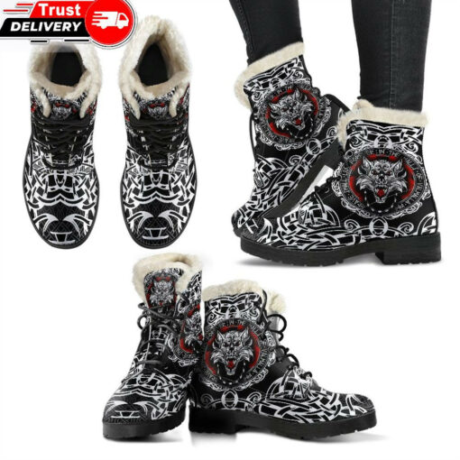 faux fur leather boots fenrir wolf a31