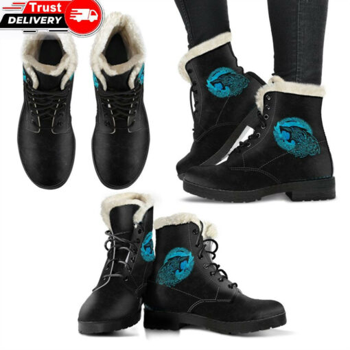faux fur leather boots fenrir wolf cyan