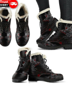 faux fur leather boots odin huginn and muninn rune blood a27