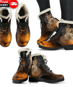 faux fur leather boots odin raven viking gold