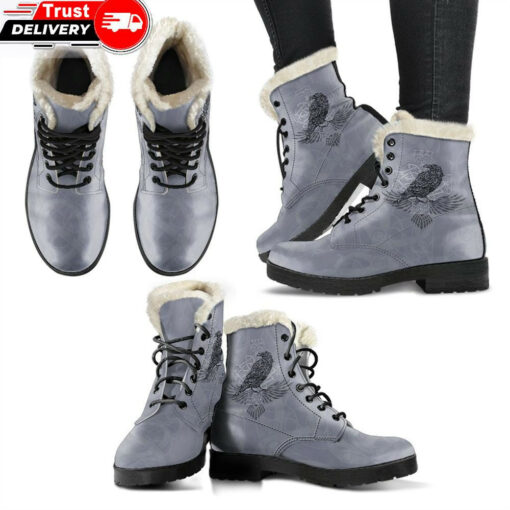 faux fur leather boots odins celtic raven scandinavian tattoo