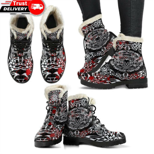 faux fur leather boots raven blood a31