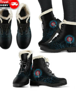 faux fur leather boots raven celtic cyan