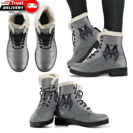 faux fur leather boots raven valknut a15