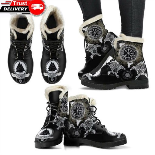 faux fur leather boots ravenvalknut and vegvisir