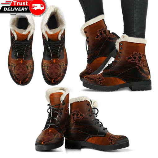 faux fur leather boots skoll and hati orange a31