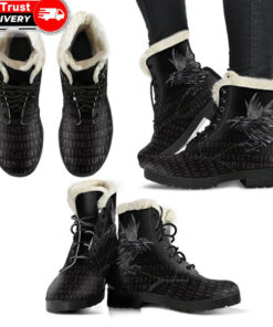 faux fur leather boots the raven of odin rune
