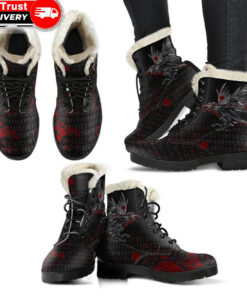faux fur leather boots the raven of odin rune blood a27