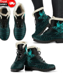 faux fur leather boots the raven of odin rune cyan