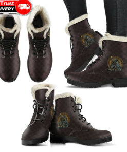 faux fur leather boots warrior viking shield skull a15