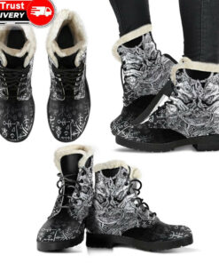faux fur leather boots wolf and raven special a21