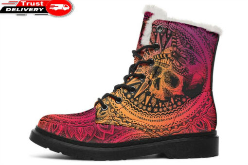 flamboyant butterfly flying faux fur leather boots