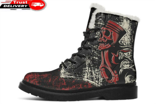 flaming pistons faux fur leather boots