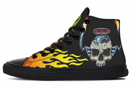 flaming skull engine high top canvas shoes